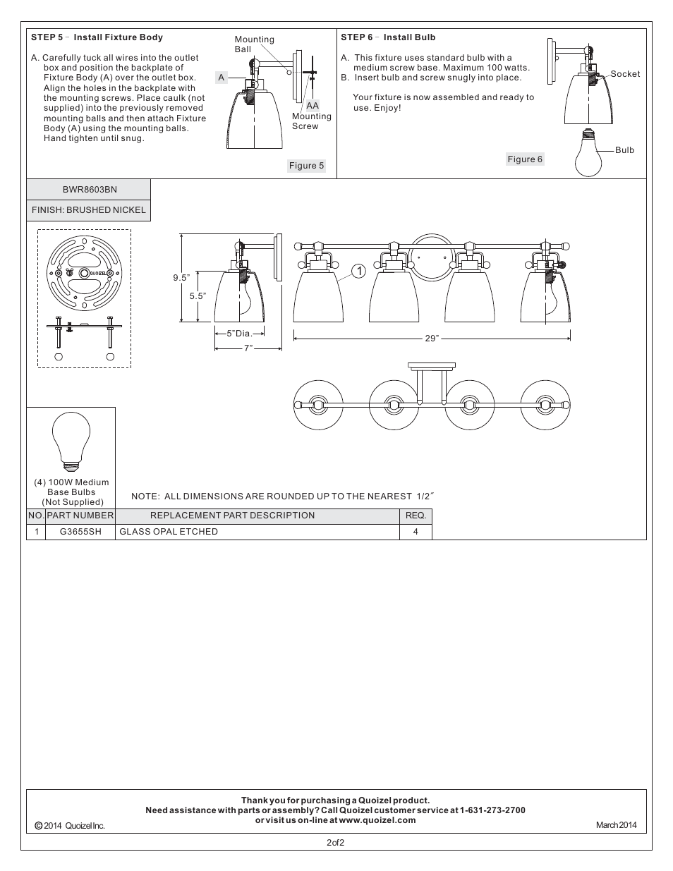 Quoizel BWR8604BN Bower User Manual | Page 2 / 2