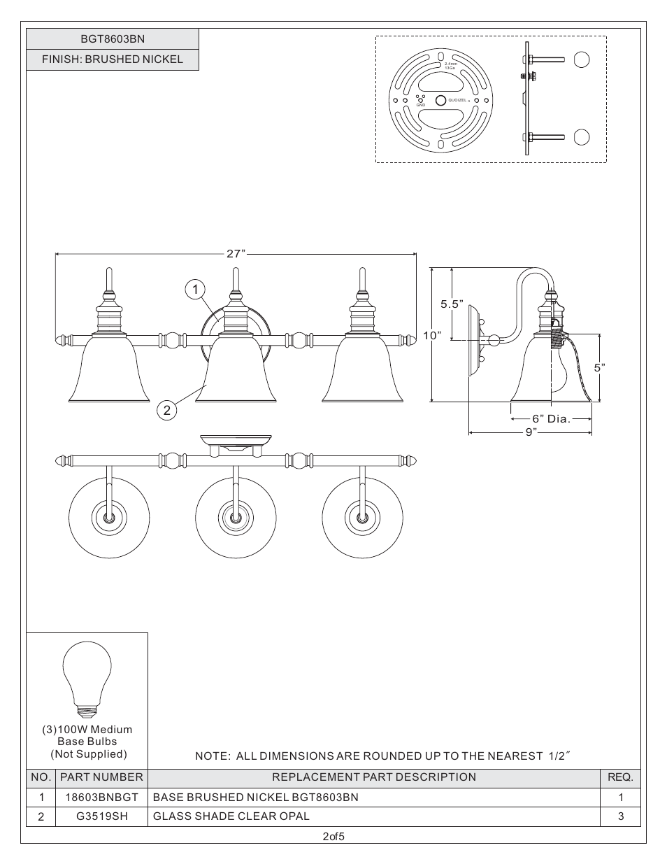 Quoizel BGT8603BN Broadgate User Manual | Page 2 / 5