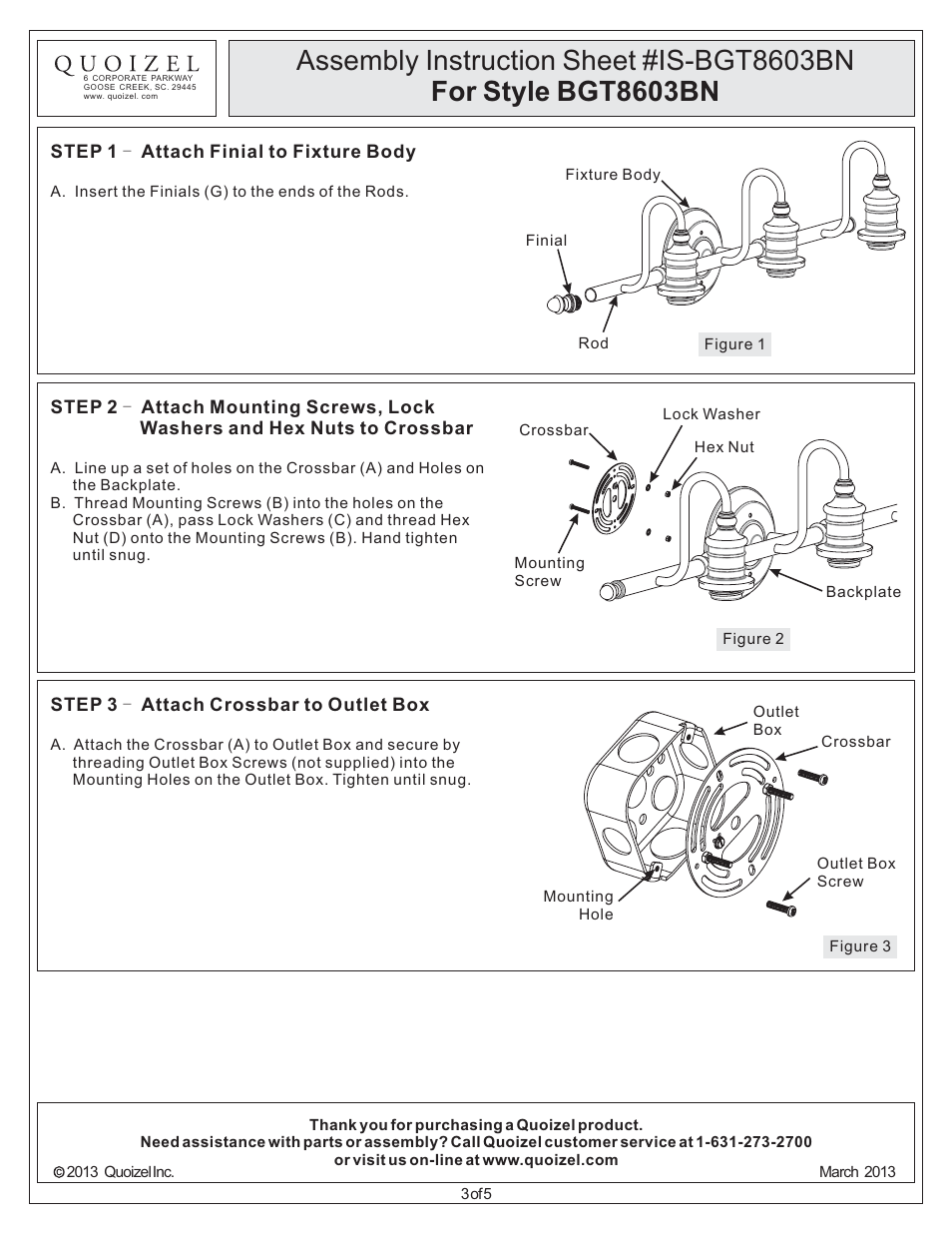 Quoizel BGT8603BN Broadgate User Manual | Page 3 / 5