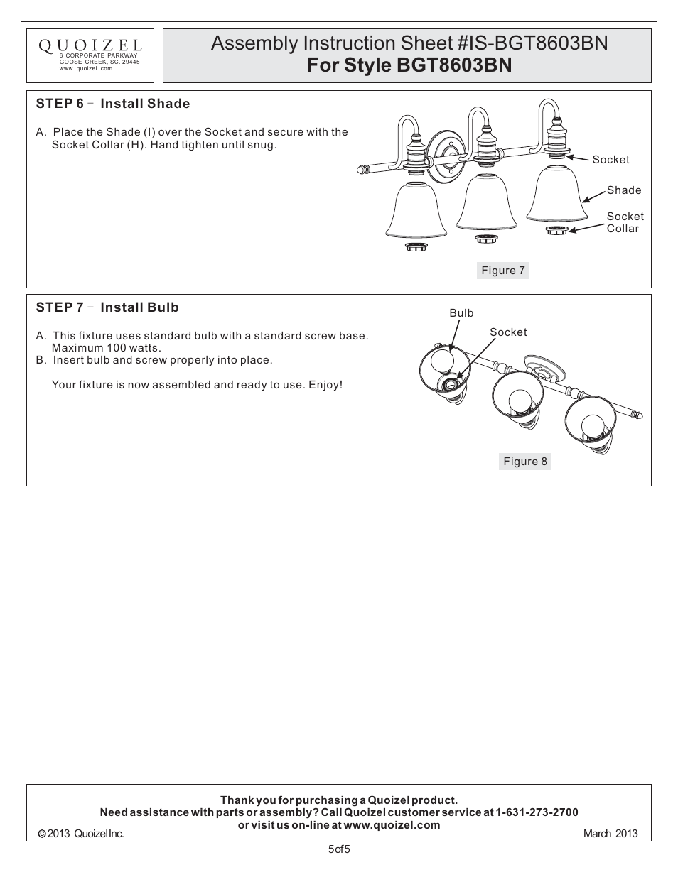 Quoizel BGT8603BN Broadgate User Manual | Page 5 / 5