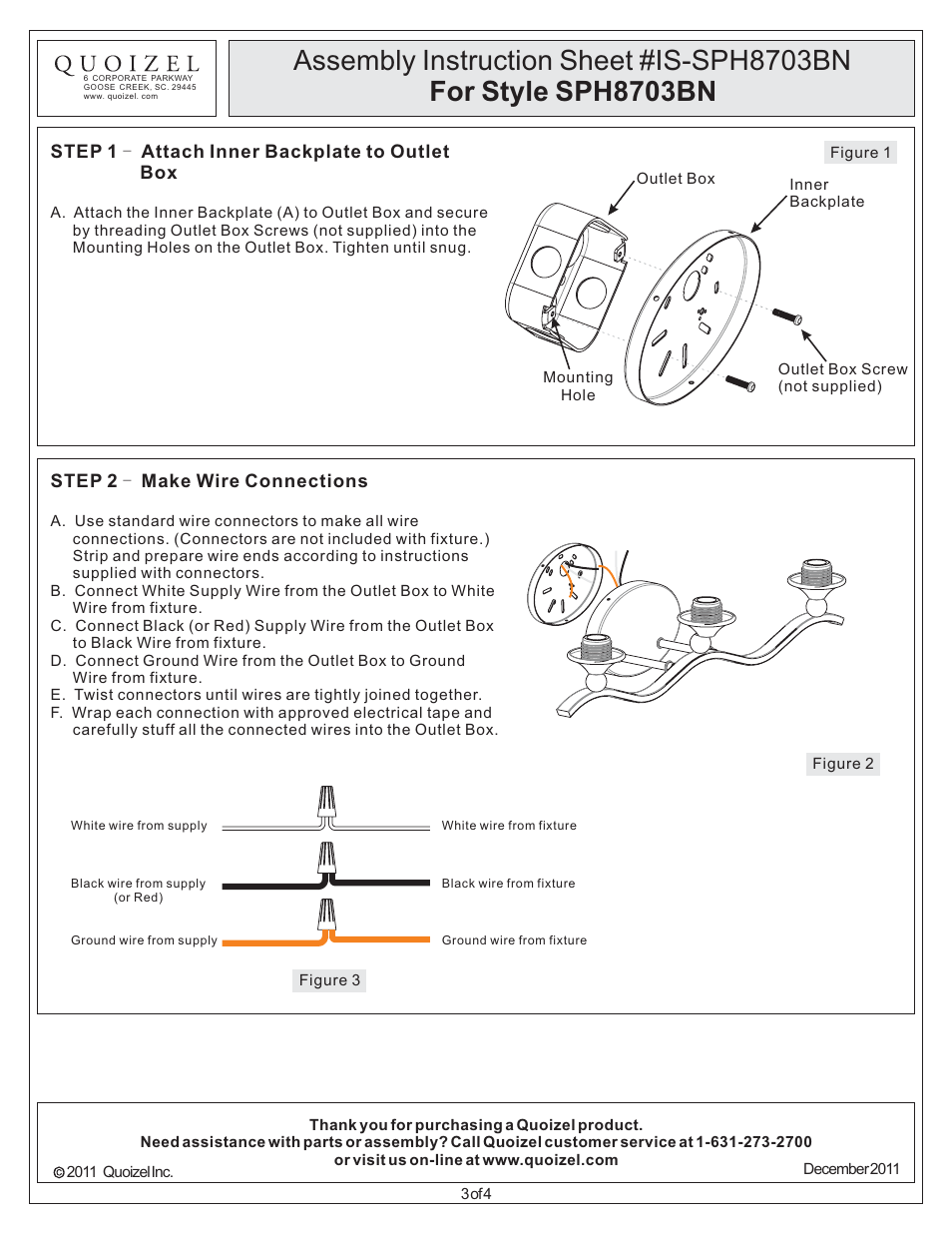 Quoizel SPH8703BN Sophia User Manual | Page 3 / 4