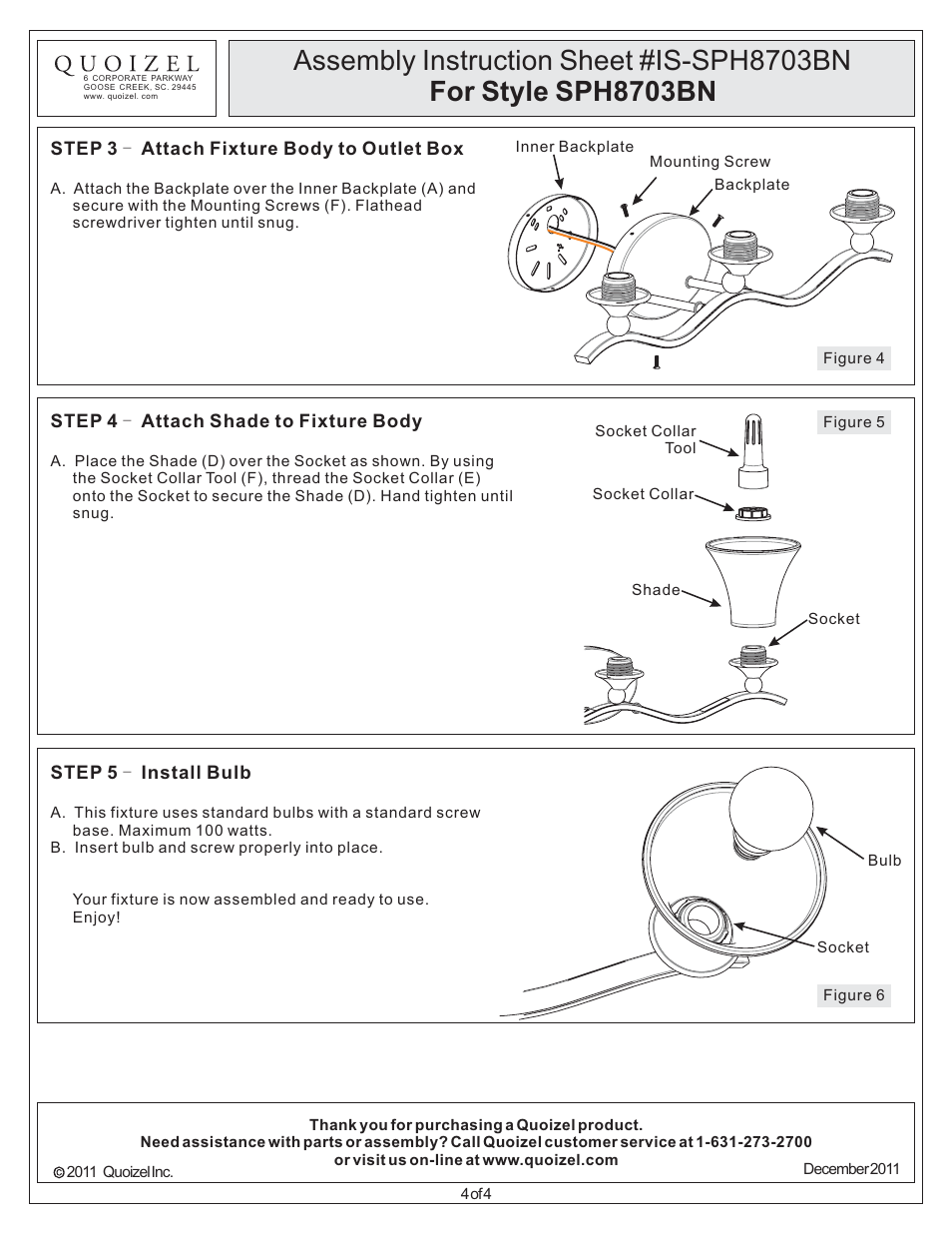 Quoizel SPH8703BN Sophia User Manual | Page 4 / 4