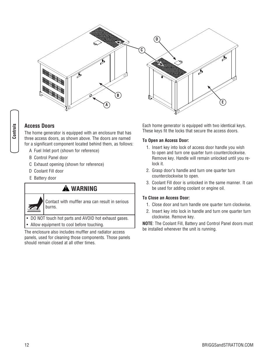 Warning | Briggs & Stratton Liquid-Cooled Home Generator System User Manual | Page 12 / 68