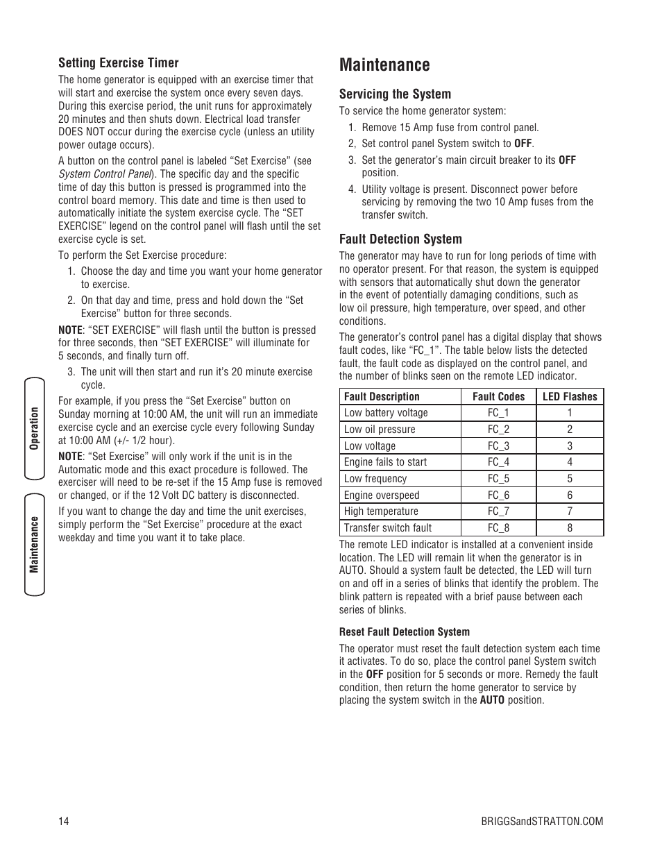 Maintenance | Briggs & Stratton Liquid-Cooled Home Generator System User Manual | Page 14 / 68