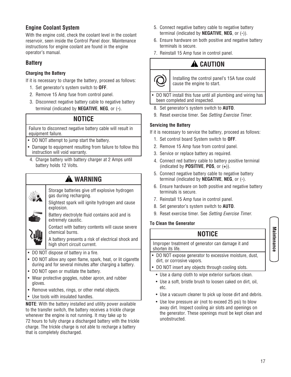 Notice, Warning, Caution | Briggs & Stratton Liquid-Cooled Home Generator System User Manual | Page 17 / 68