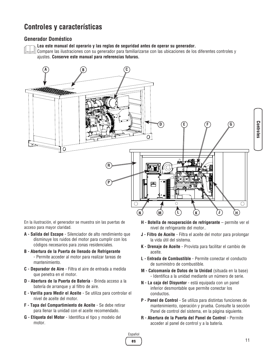 Controles y características | Briggs & Stratton Liquid-Cooled Home Generator System User Manual | Page 33 / 68