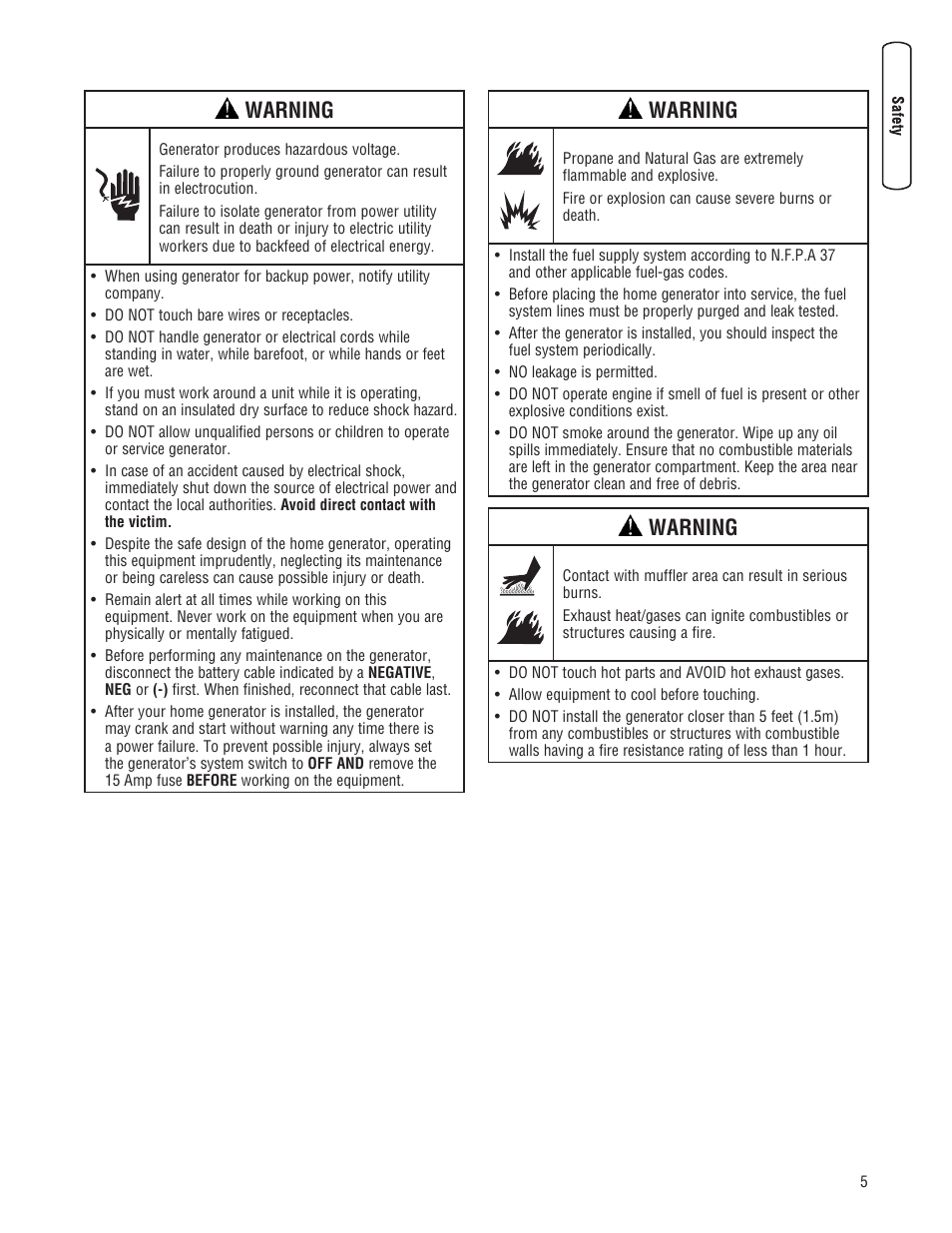 Warning | Briggs & Stratton Liquid-Cooled Home Generator System User Manual | Page 5 / 68