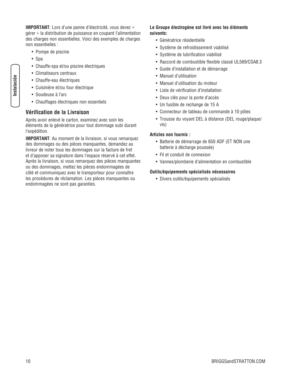 Briggs & Stratton Liquid-Cooled Home Generator System User Manual | Page 56 / 68