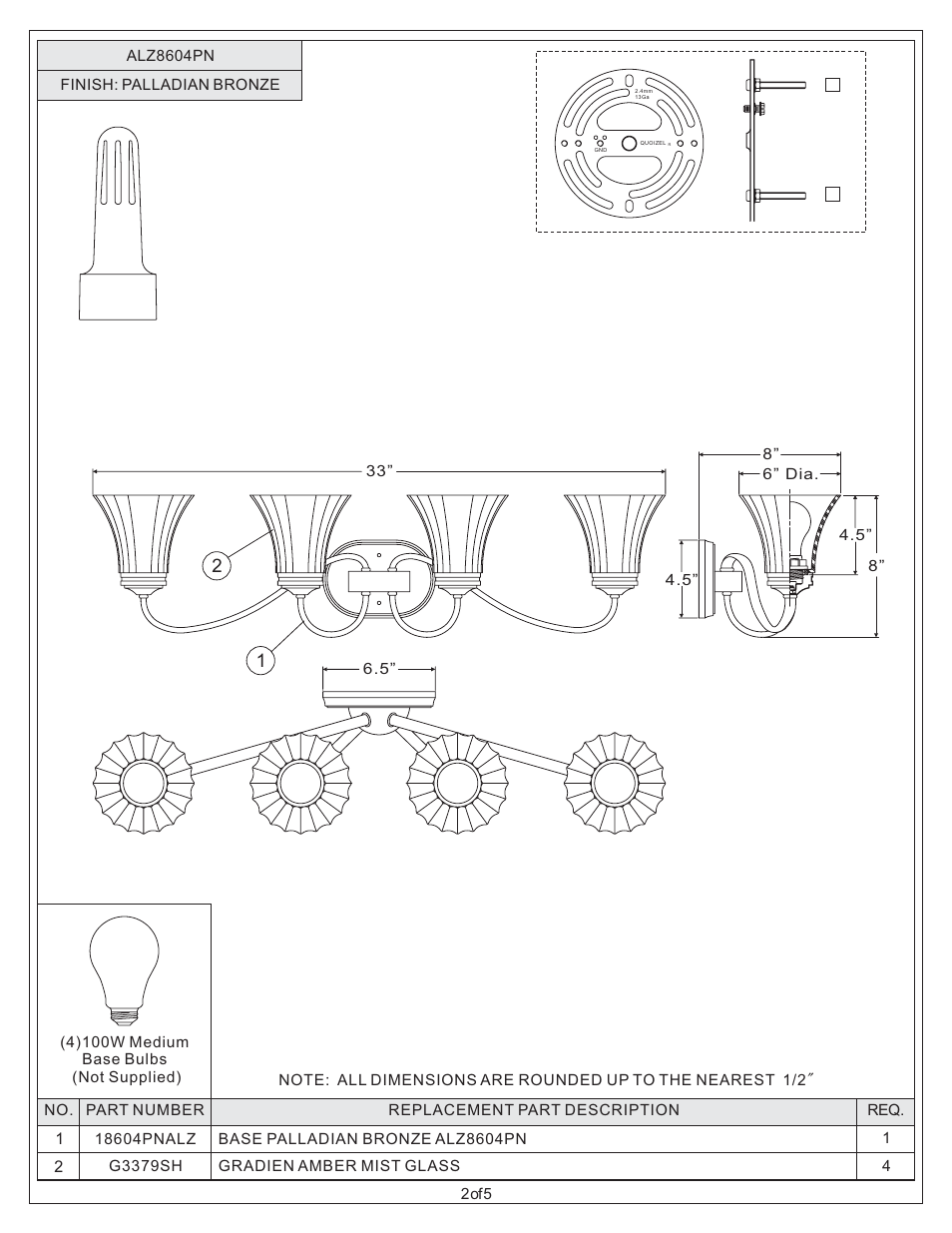 Quoizel ALZ8604PN Aliza User Manual | Page 2 / 5