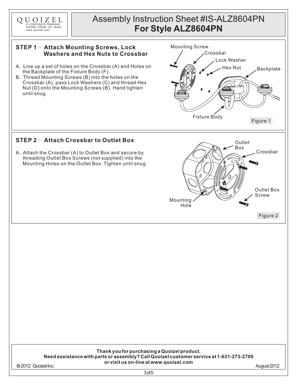 Quoizel ALZ8604PN Aliza User Manual | Page 3 / 5