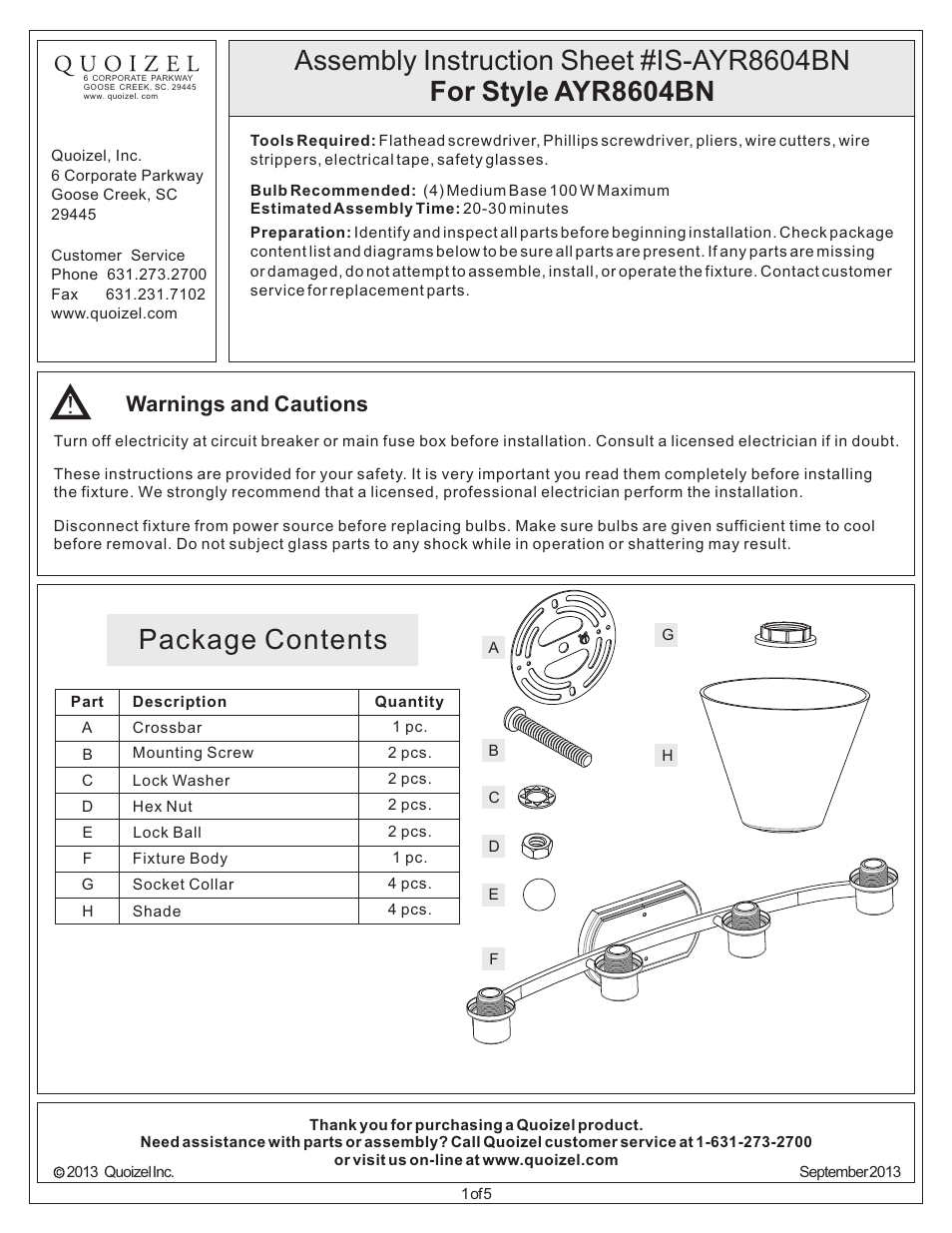 Quoizel AYR8604BN Ayers User Manual | 5 pages