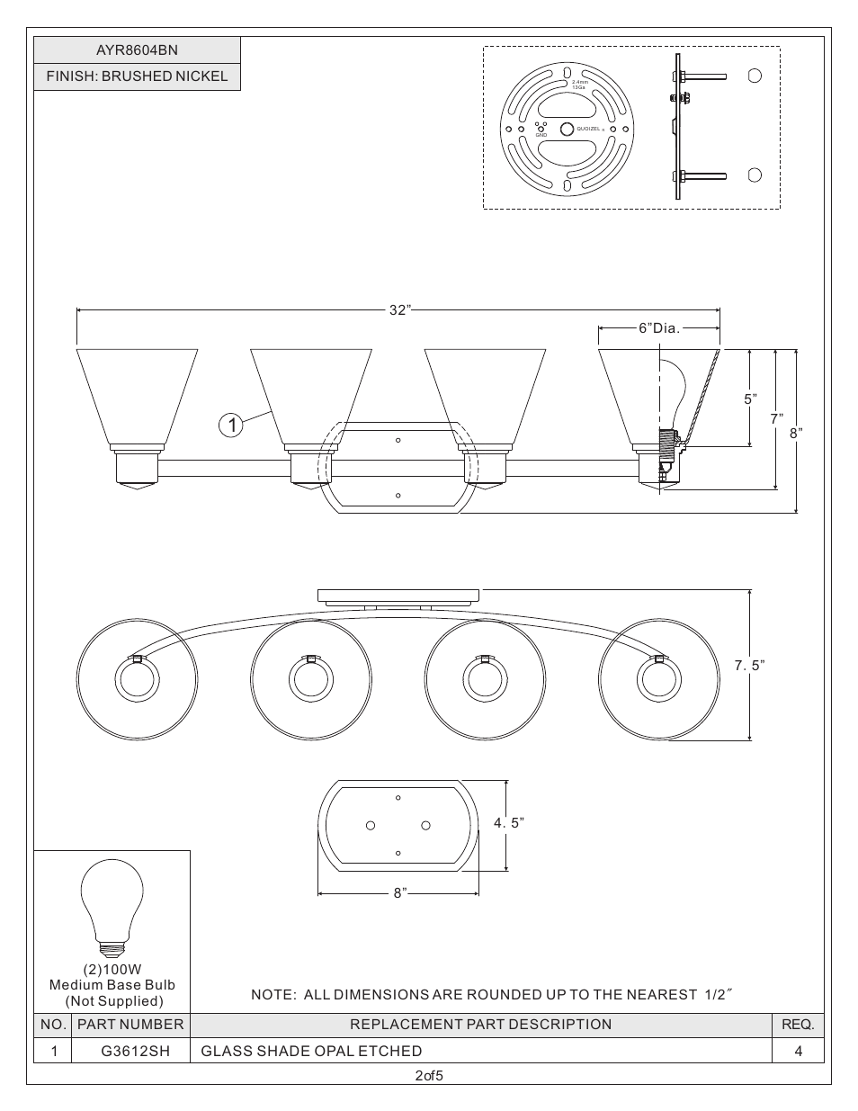 Quoizel AYR8604BN Ayers User Manual | Page 2 / 5