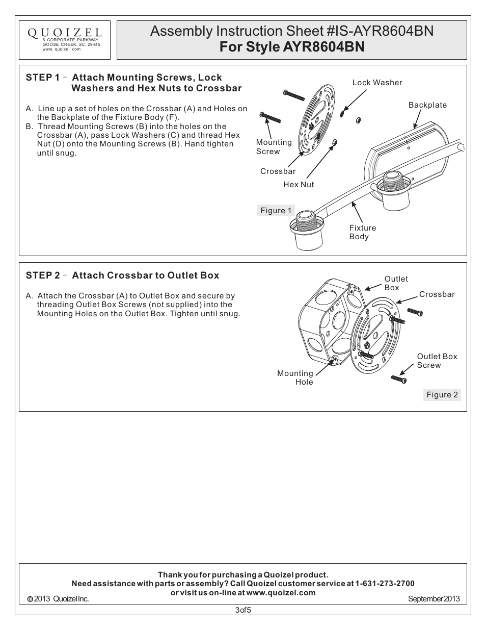 Quoizel AYR8604BN Ayers User Manual | Page 3 / 5