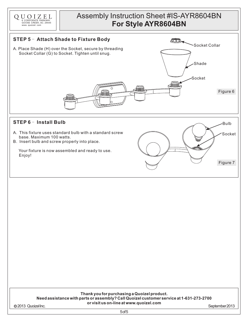 Quoizel AYR8604BN Ayers User Manual | Page 5 / 5