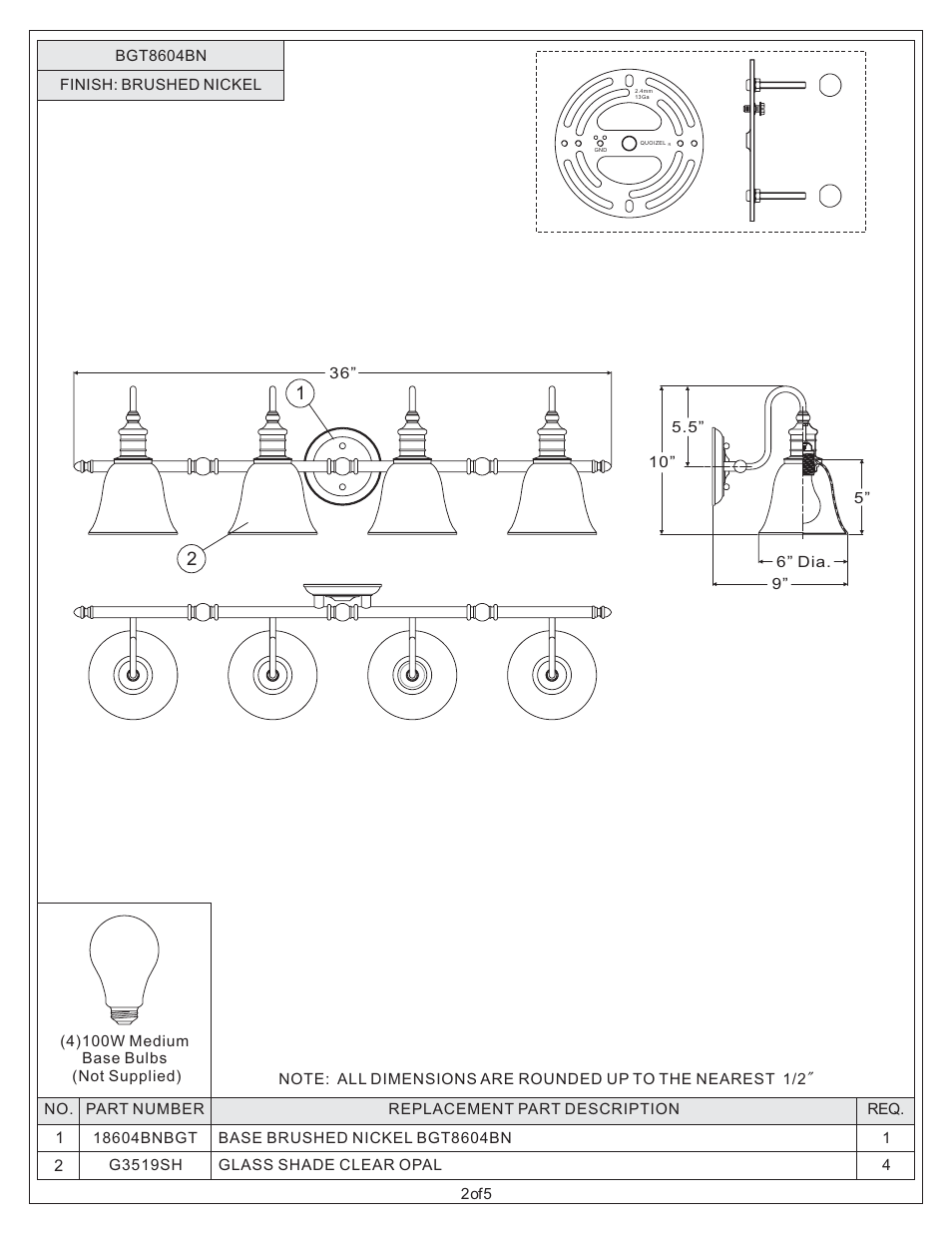 Quoizel BGT8604BN Broadgate User Manual | Page 2 / 5