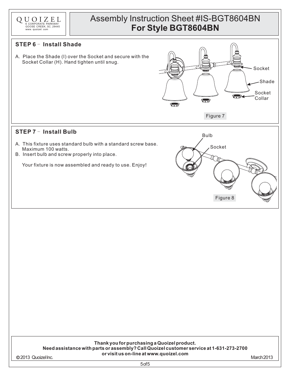 Quoizel BGT8604BN Broadgate User Manual | Page 5 / 5