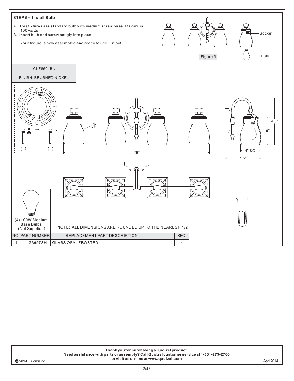 Quoizel CLE8604BN Clarke User Manual | Page 2 / 2