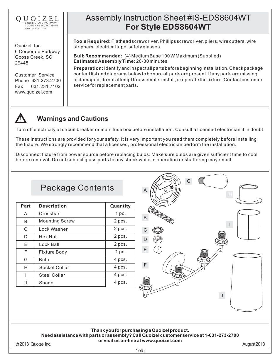 Quoizel EDS8604WT Edison User Manual | 5 pages