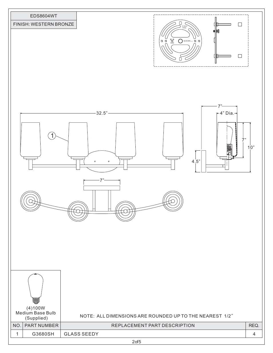 Quoizel EDS8604WT Edison User Manual | Page 2 / 5