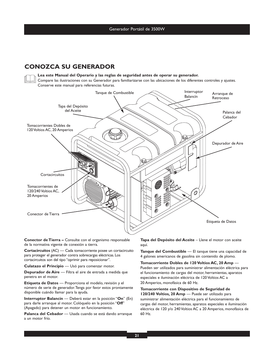 Conozca su generador | Briggs & Stratton Elite 030208 User Manual | Page 21 / 32