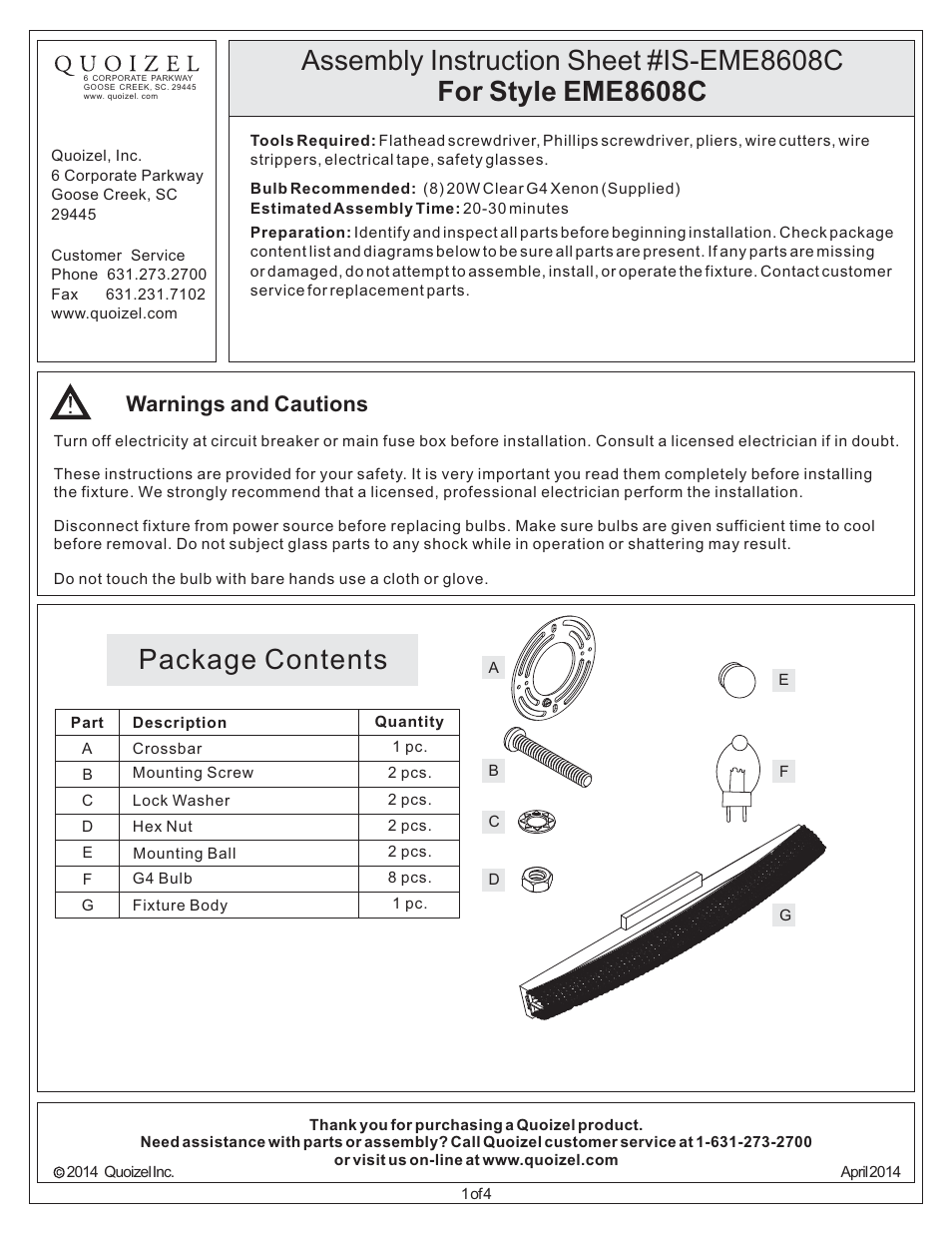 Quoizel EME8608C Evermore User Manual | 4 pages