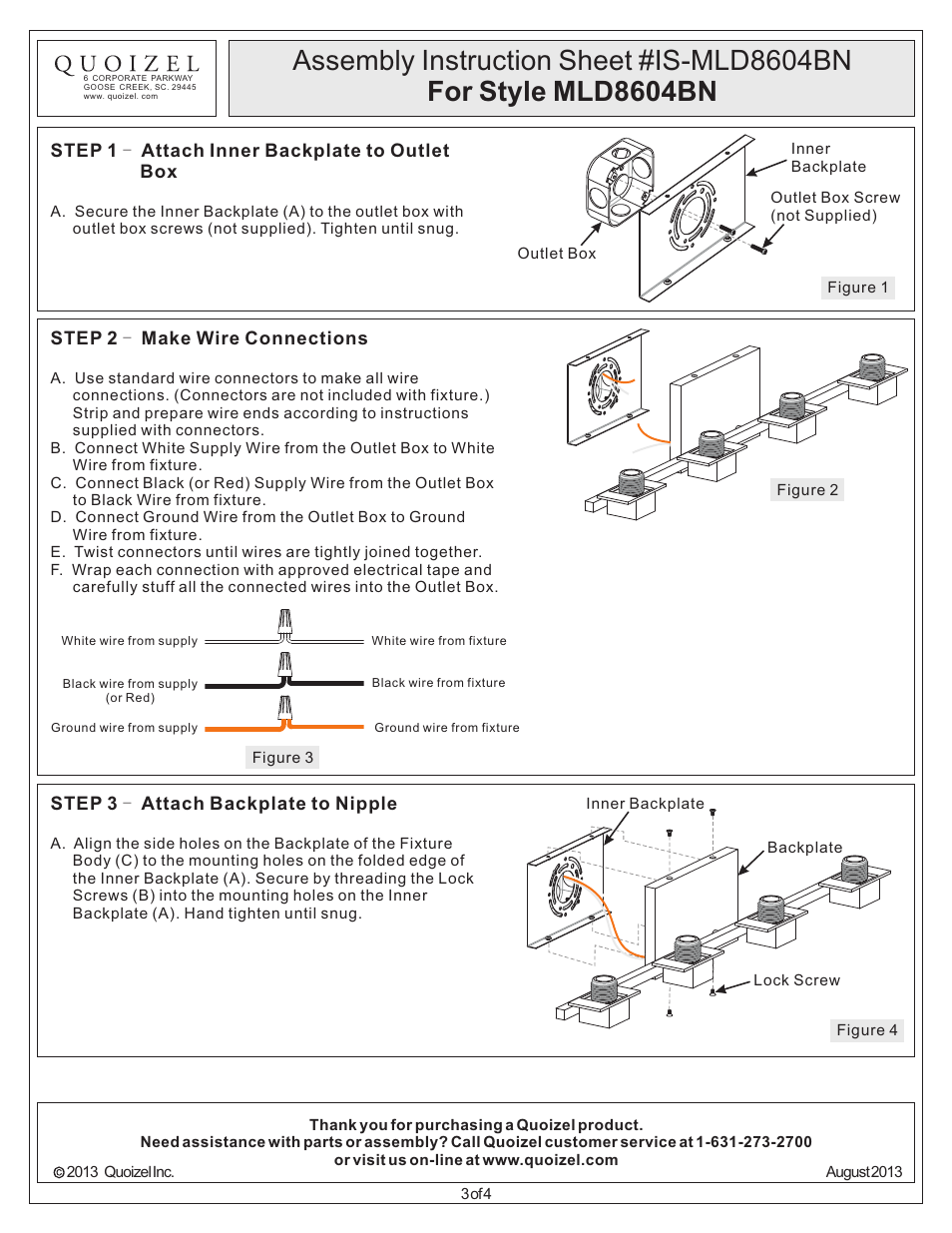 Quoizel MLD8604BN Melody User Manual | Page 3 / 4