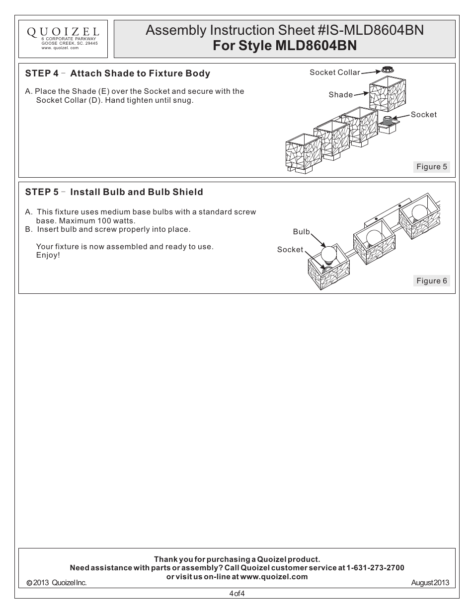 Quoizel MLD8604BN Melody User Manual | Page 4 / 4