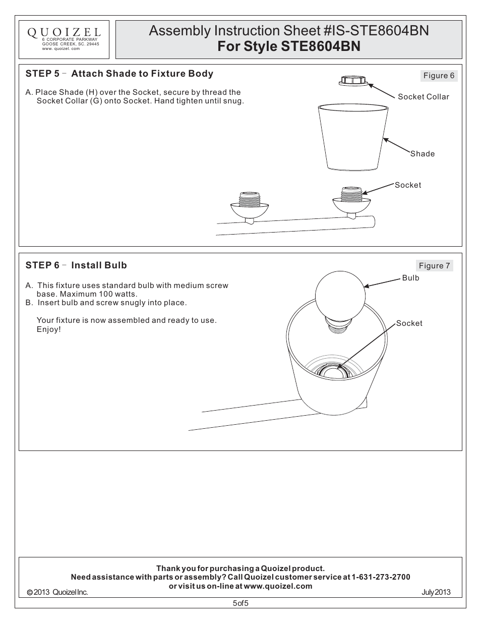 Quoizel STE8604BN Stowe User Manual | Page 5 / 5