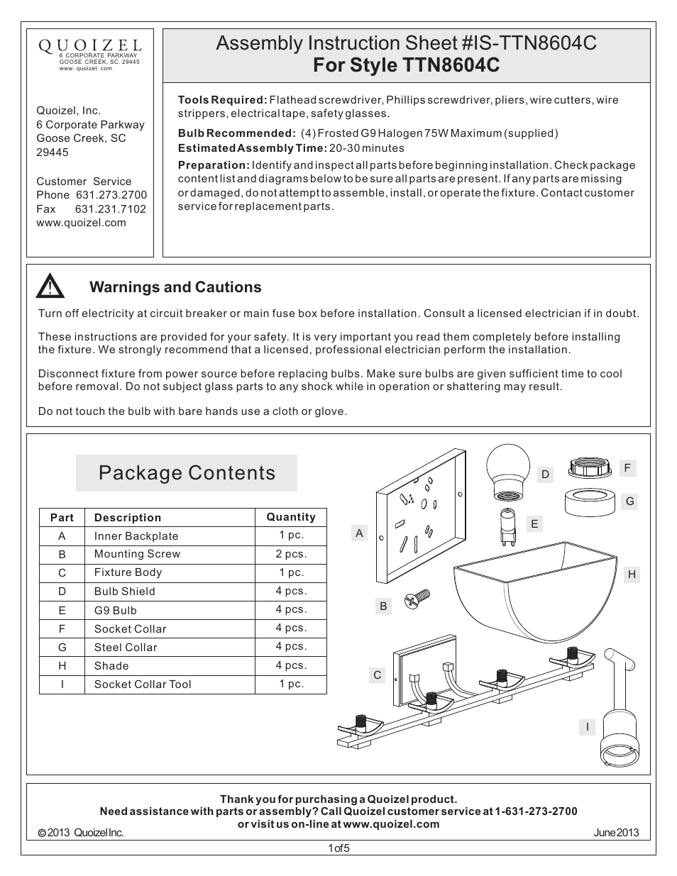 Quoizel TTN8604C Trenton User Manual | 5 pages