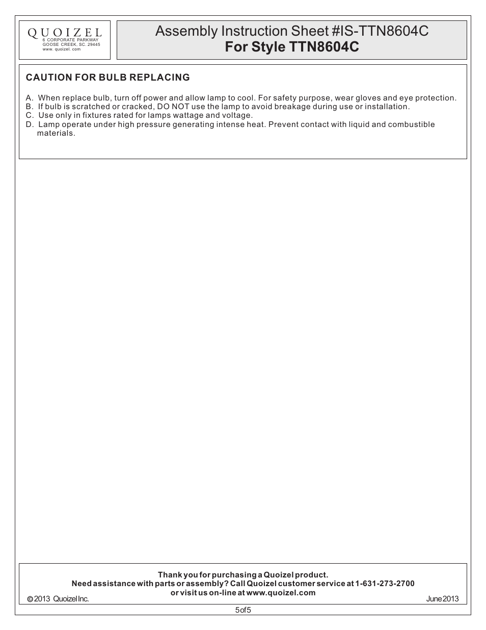 Quoizel TTN8604C Trenton User Manual | Page 5 / 5