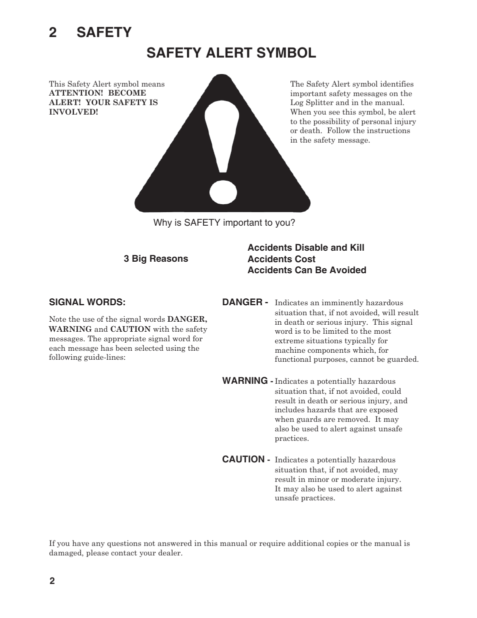 2 safety safety alert symbol | Briggs & Stratton T22B & T22H User Manual | Page 4 / 20