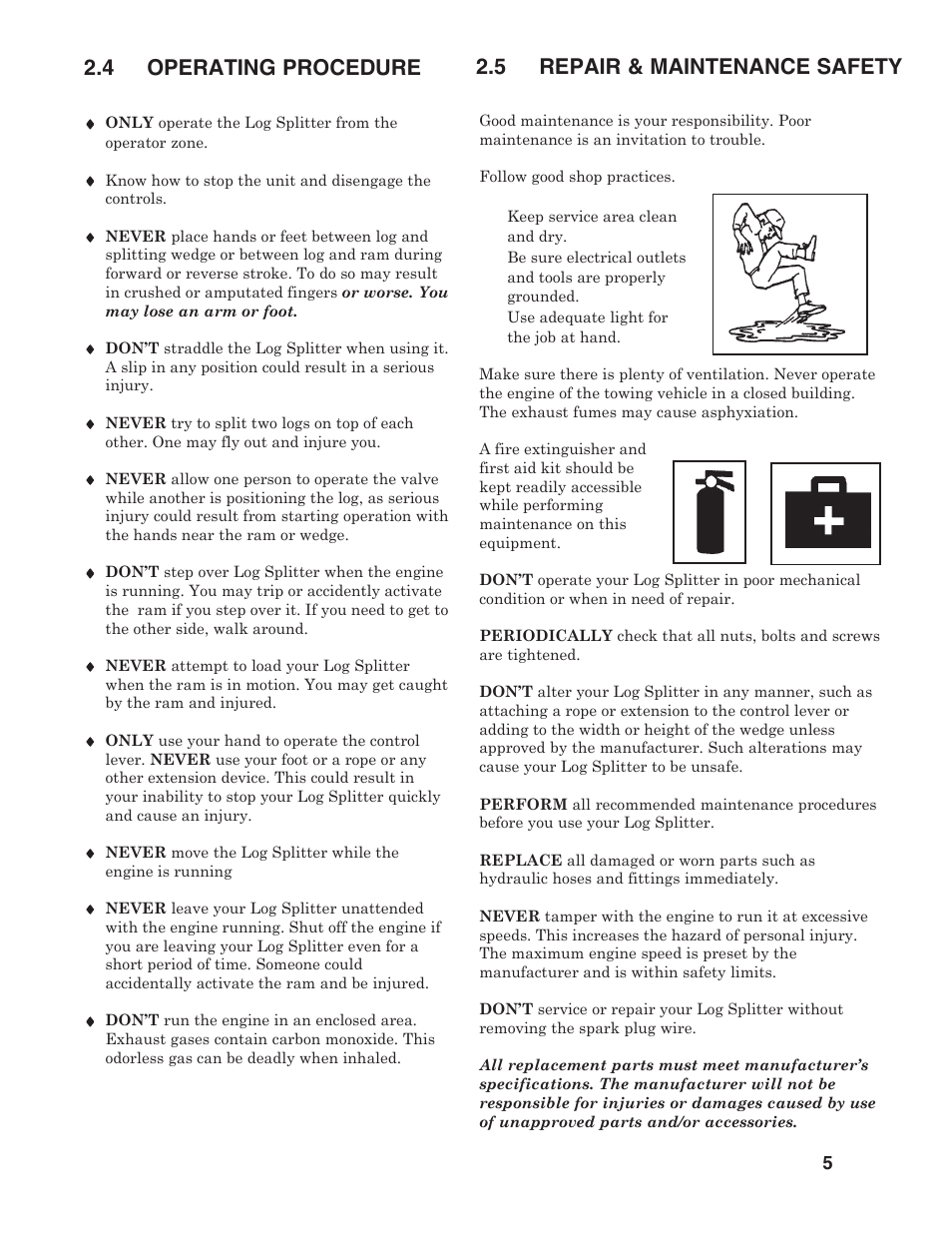 4 operating procedure, 5 repair & maintenance safety | Briggs & Stratton T22B & T22H User Manual | Page 7 / 20