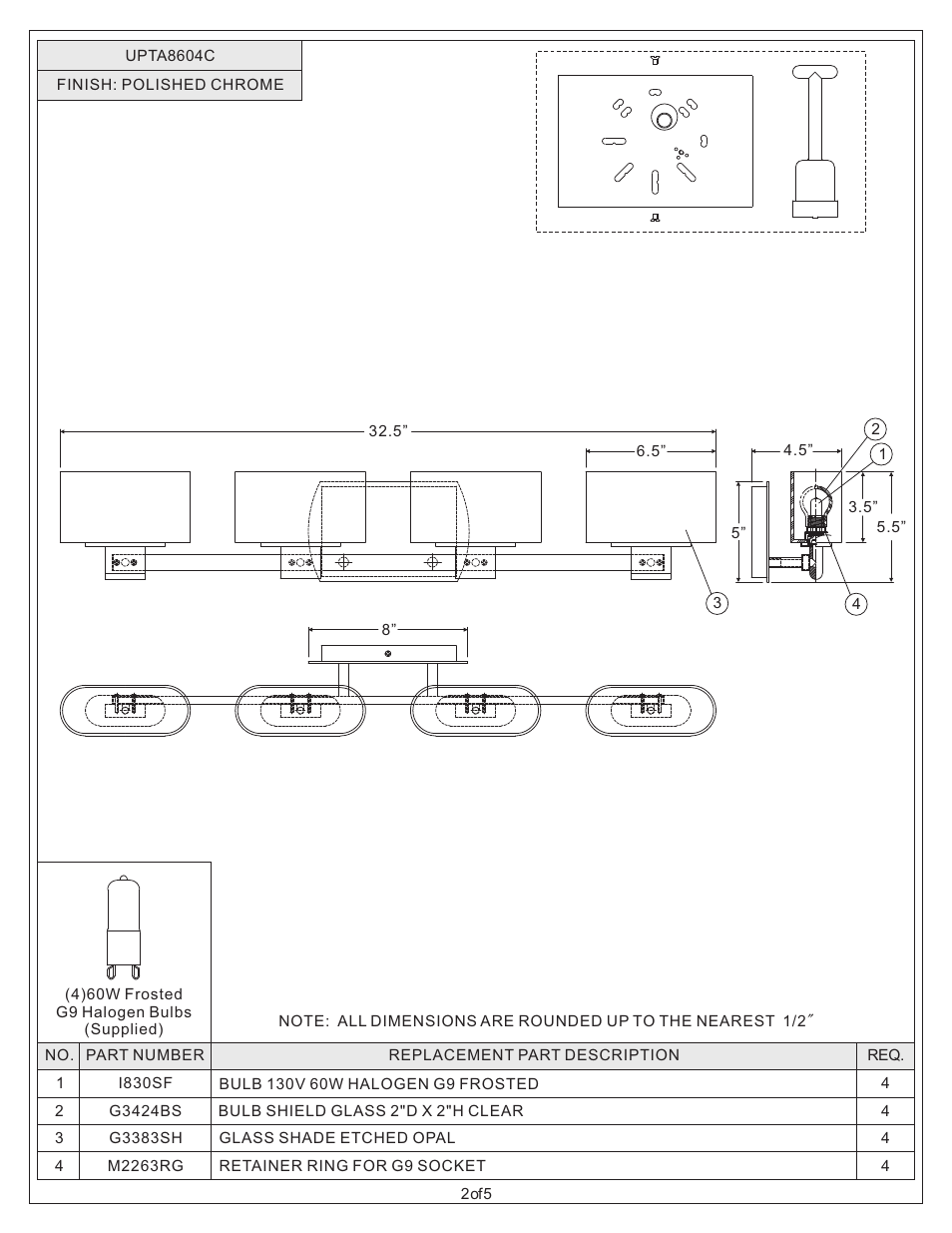 Quoizel UPTA8604C Uptown 3rd Ave User Manual | Page 2 / 5