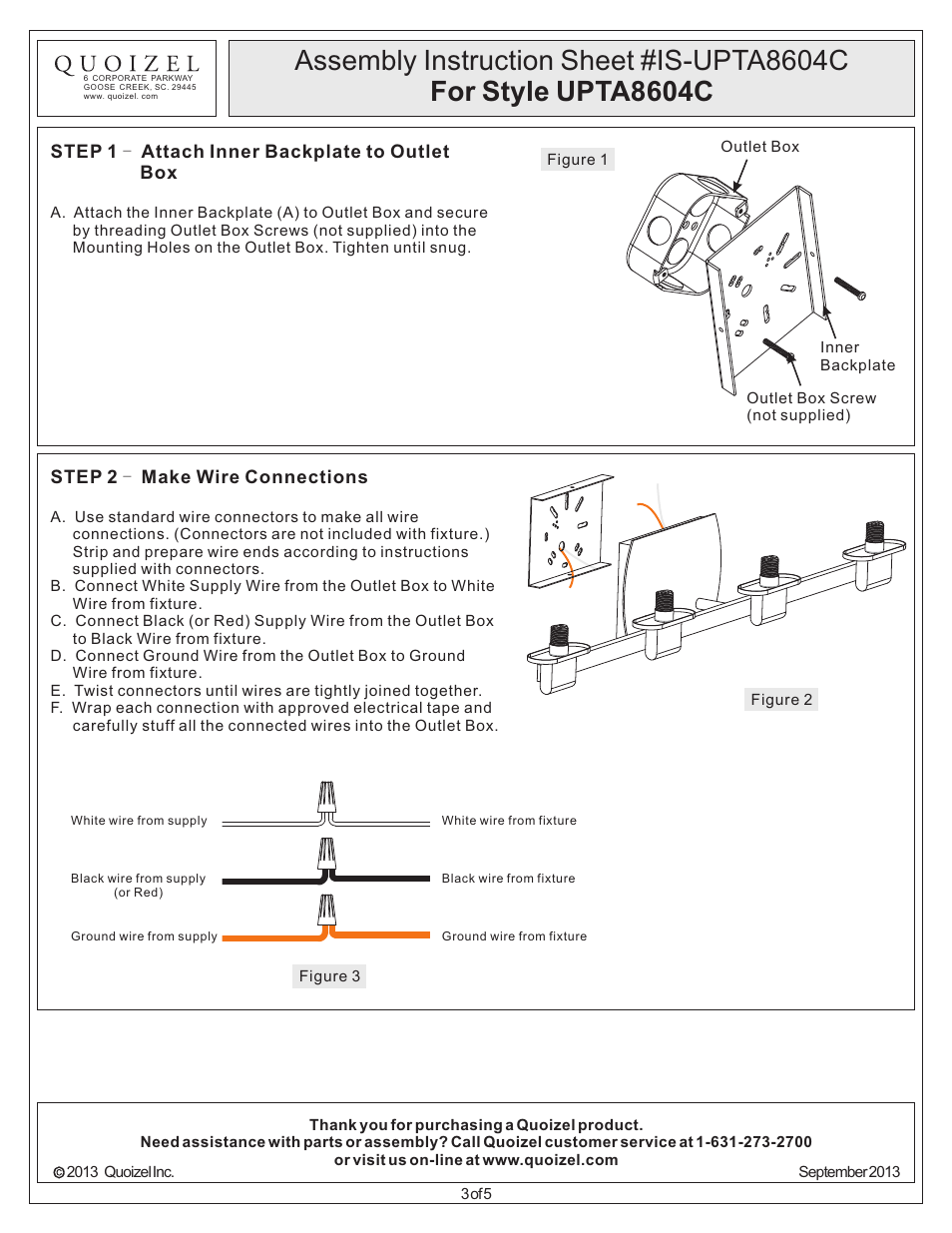 Quoizel UPTA8604C Uptown 3rd Ave User Manual | Page 3 / 5