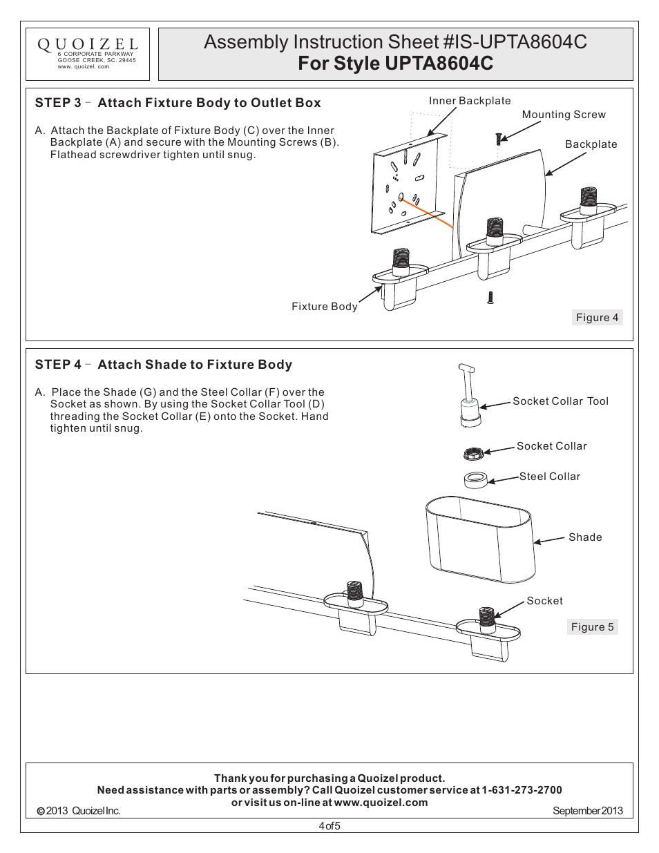 Quoizel UPTA8604C Uptown 3rd Ave User Manual | Page 4 / 5