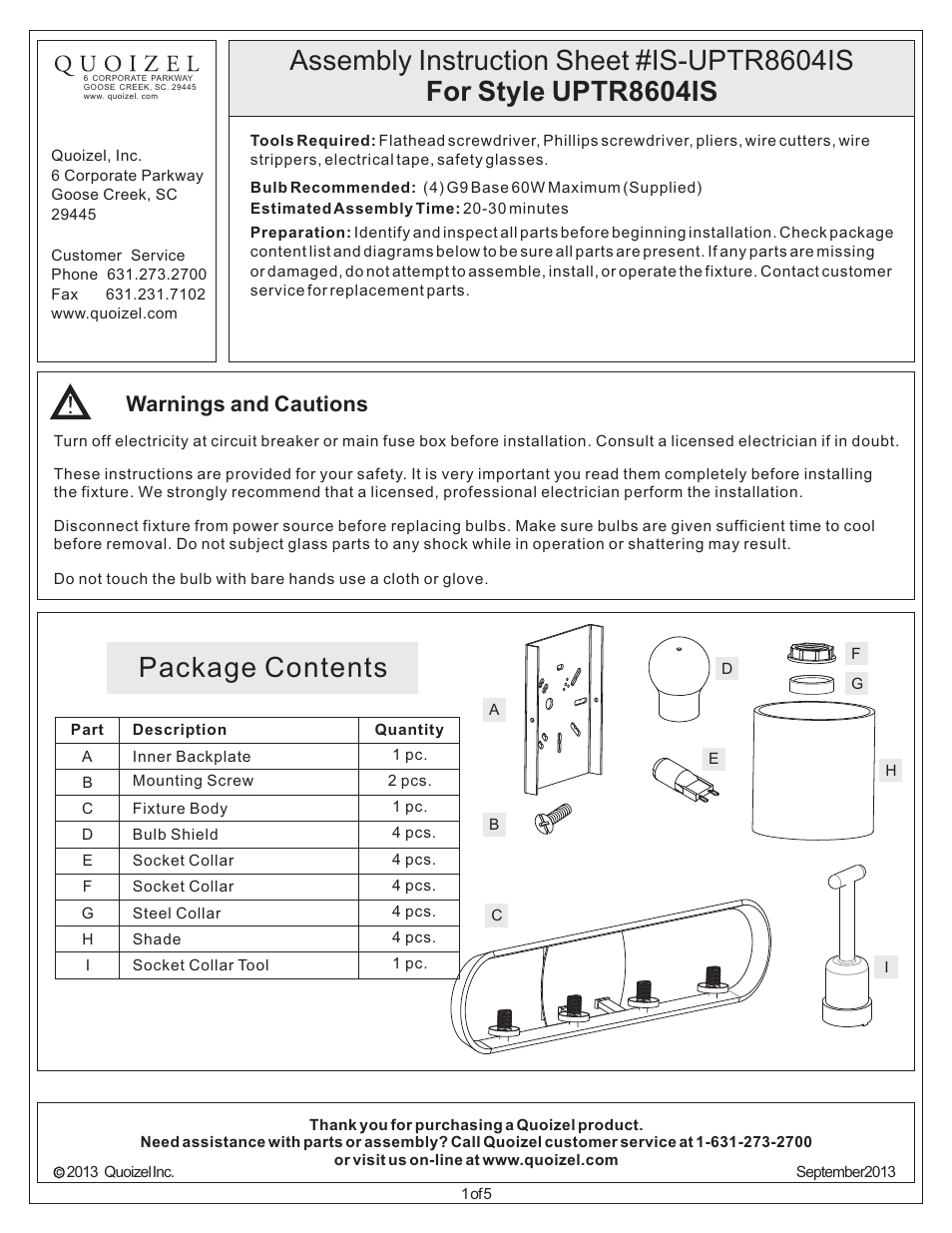 Quoizel UPTR8604IS Uptown Theater Row User Manual | 5 pages