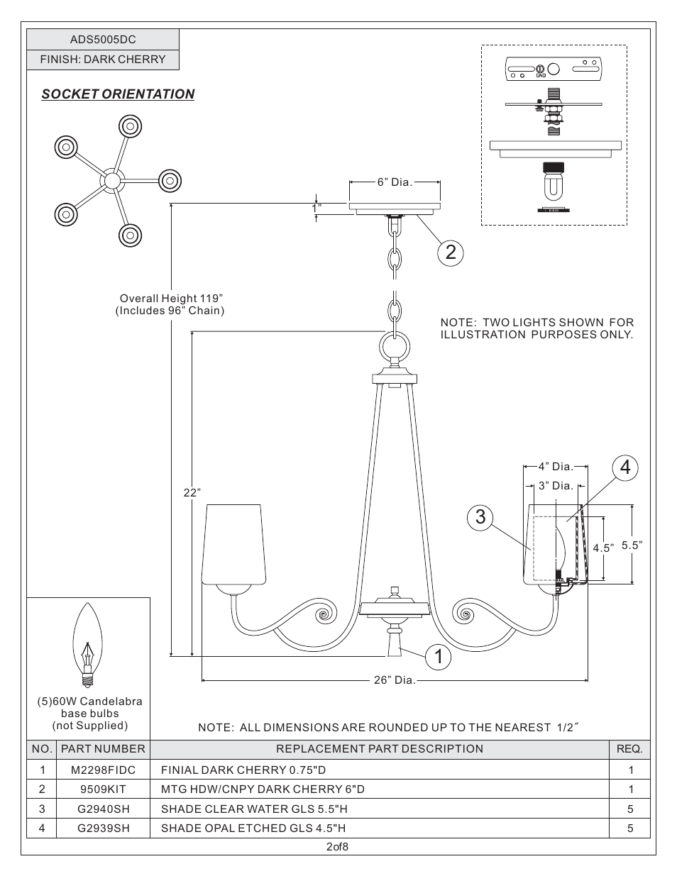 Quoizel ADS5005DC Adonis User Manual | Page 2 / 8