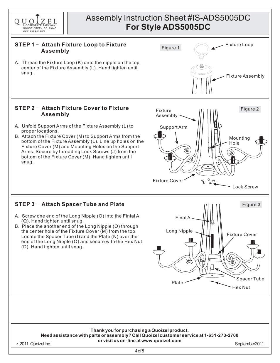 Quoizel ADS5005DC Adonis User Manual | Page 4 / 8