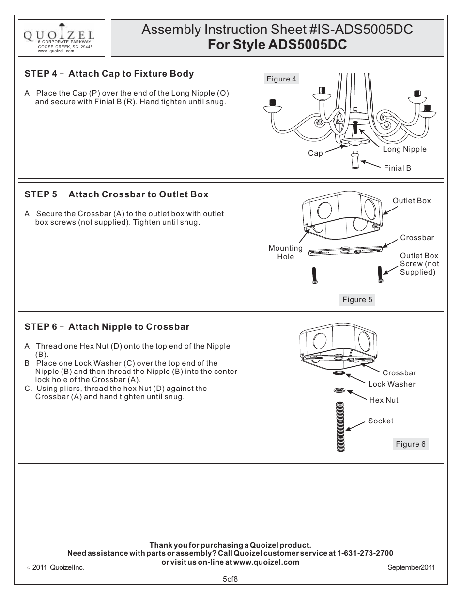 Quoizel ADS5005DC Adonis User Manual | Page 5 / 8