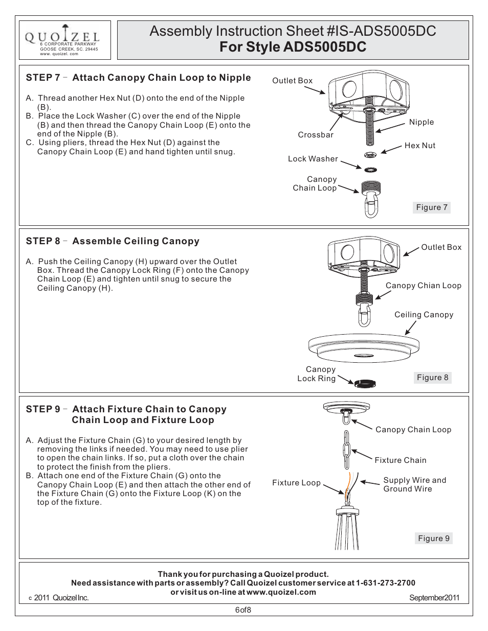 Quoizel ADS5005DC Adonis User Manual | Page 6 / 8