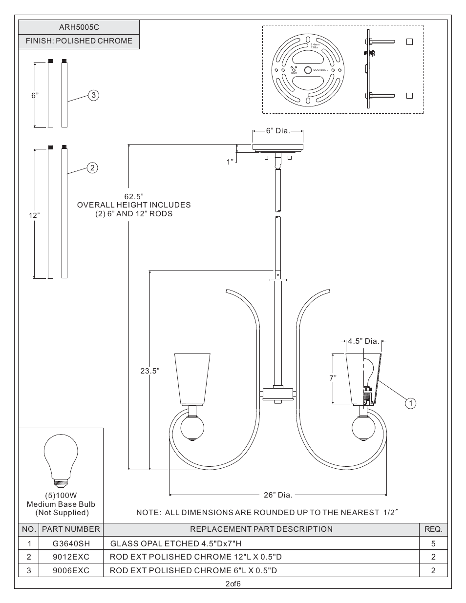 Quoizel ARH5005C Aldrich User Manual | Page 2 / 6