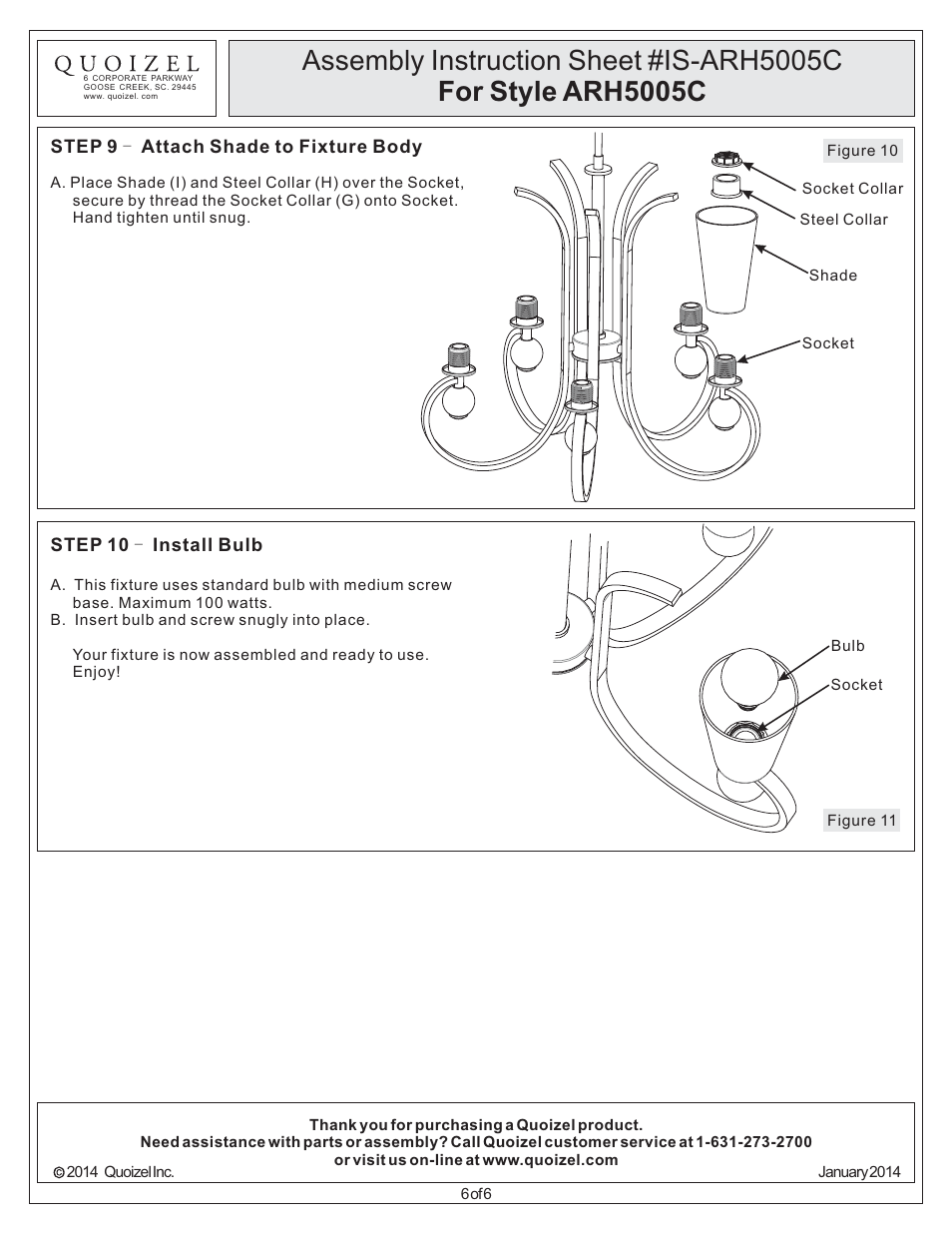 Quoizel ARH5005C Aldrich User Manual | Page 6 / 6