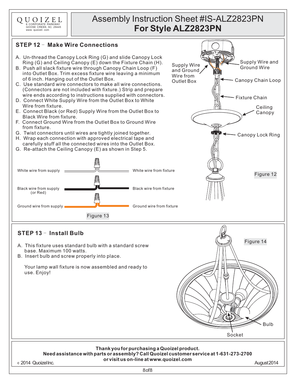 Quoizel ALZ2823PN User Manual | Page 8 / 8