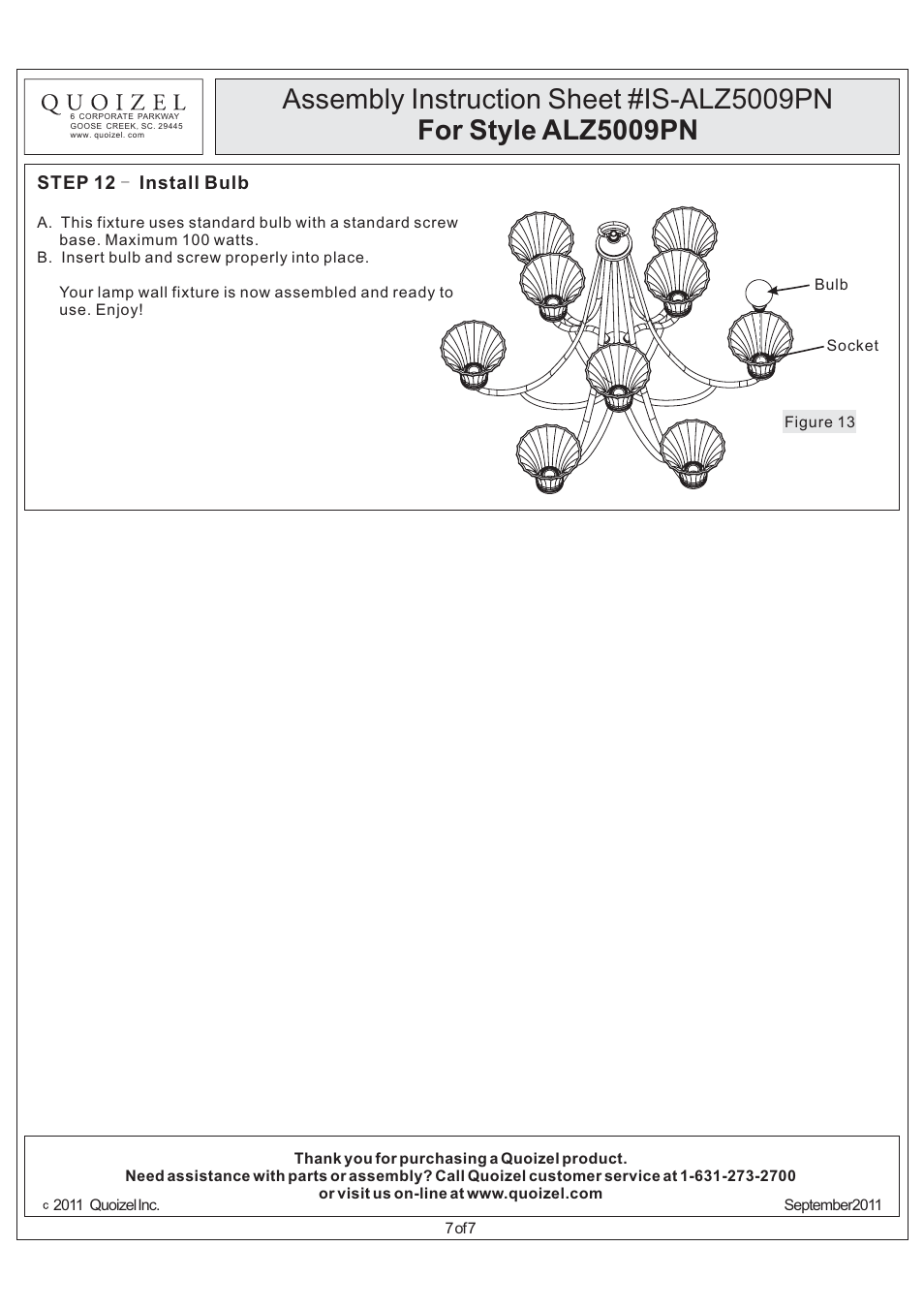 Quoizel ALZ5009PN Aliza User Manual | Page 7 / 7