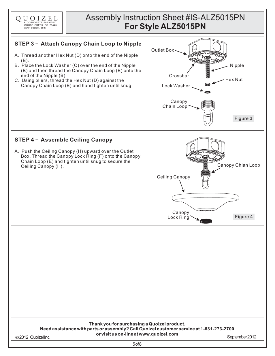 Quoizel ALZ5015PN Aliza User Manual | Page 5 / 8