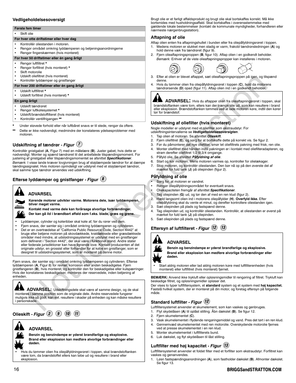 Not for reproduction | Briggs & Stratton 140000 User Manual | Page 16 / 92