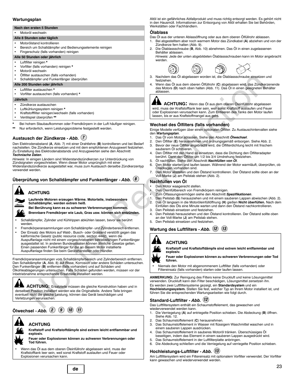 Not for reproduction, 23 de | Briggs & Stratton 140000 User Manual | Page 23 / 92