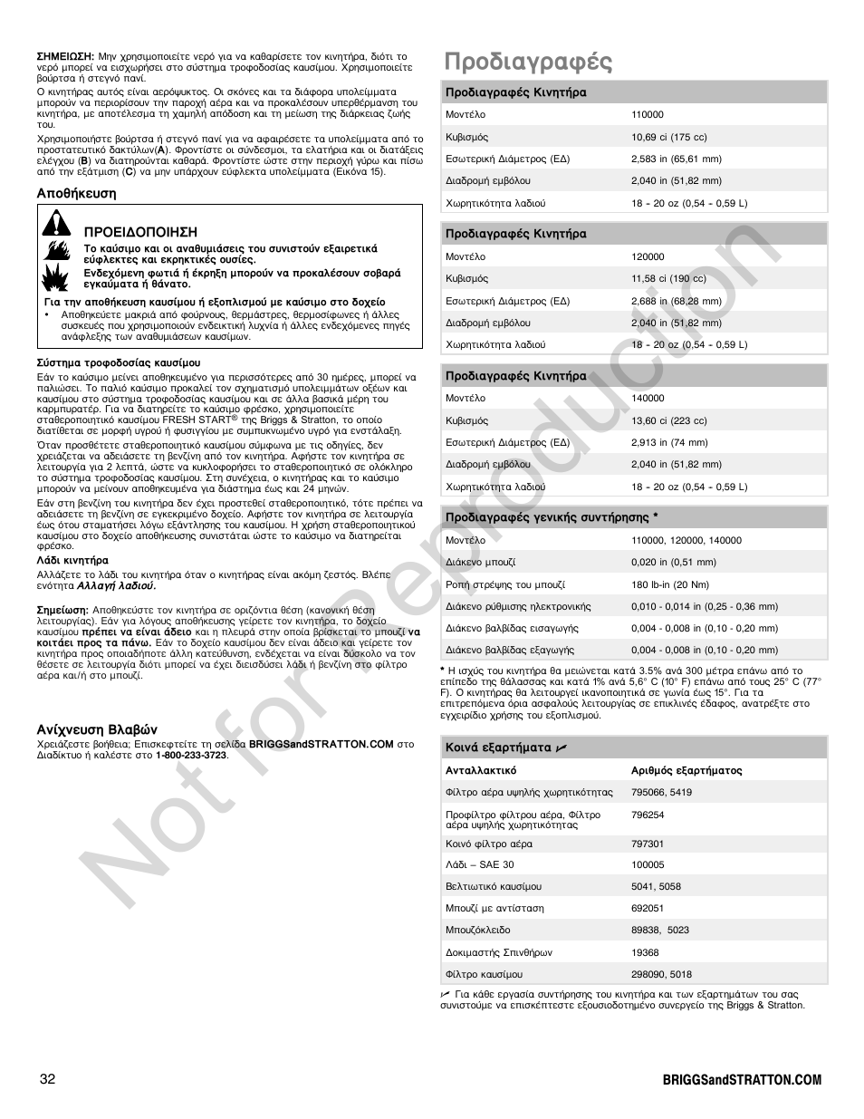 Not for reproduction, Рспдйбгсбцэт | Briggs & Stratton 140000 User Manual | Page 32 / 92
