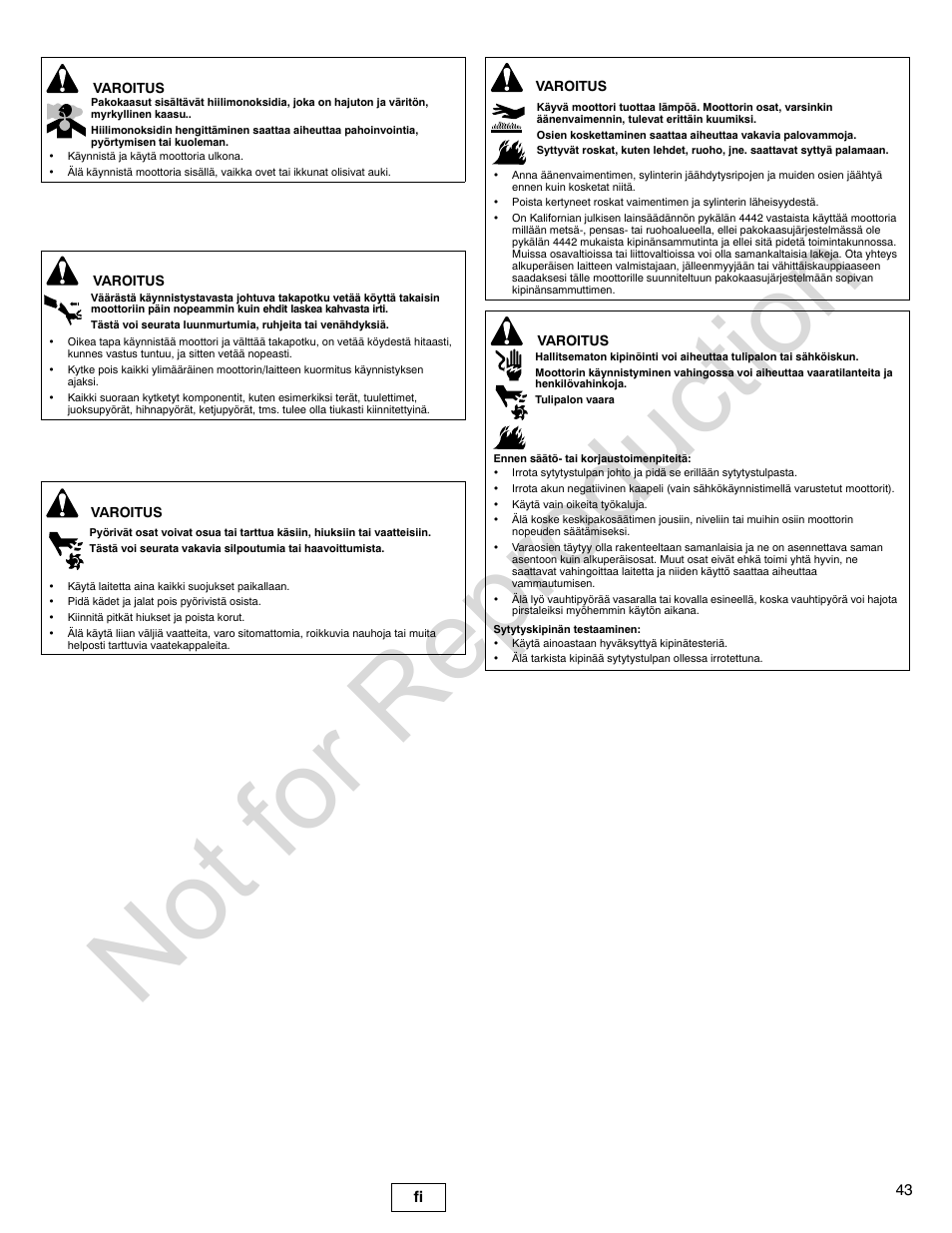 Not for reproduction | Briggs & Stratton 140000 User Manual | Page 43 / 92