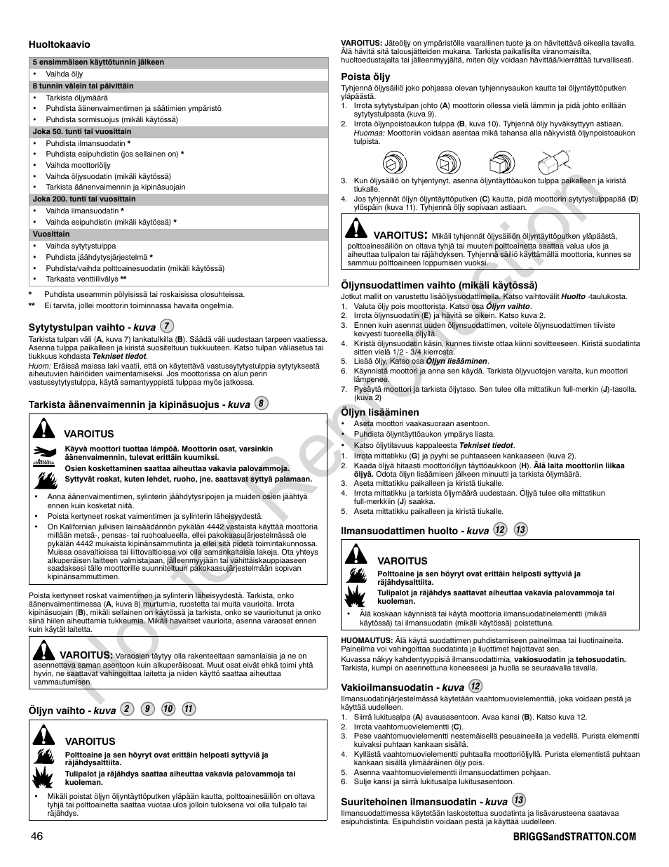 Not for reproduction | Briggs & Stratton 140000 User Manual | Page 46 / 92